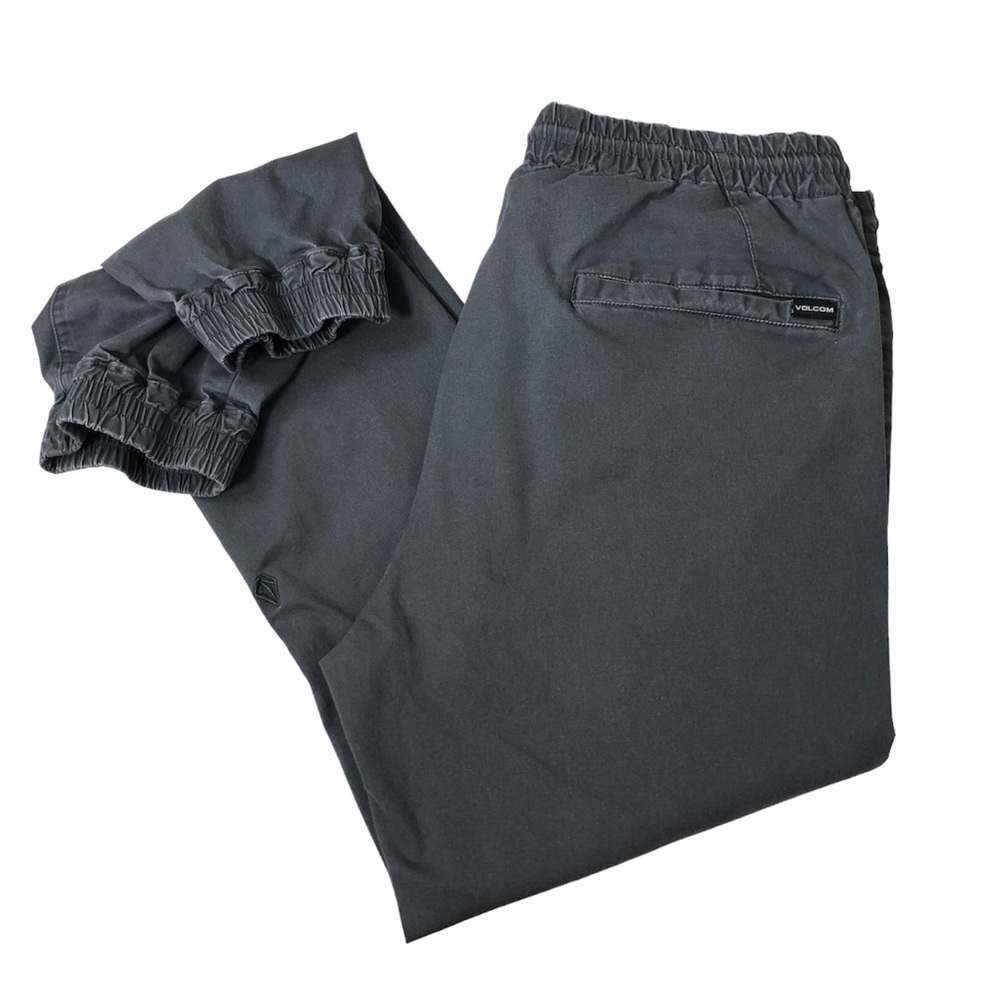 Volcom True To This Cotton Blend Drawstring Elastic Waist Gray Chino Joggers L